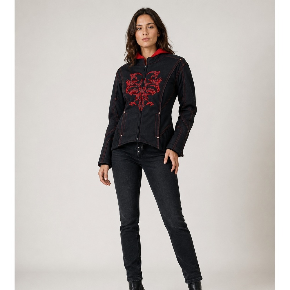 NexGen Motocross Jacket Womens Medium Black‎ Red Lined Hood Pockets Vented